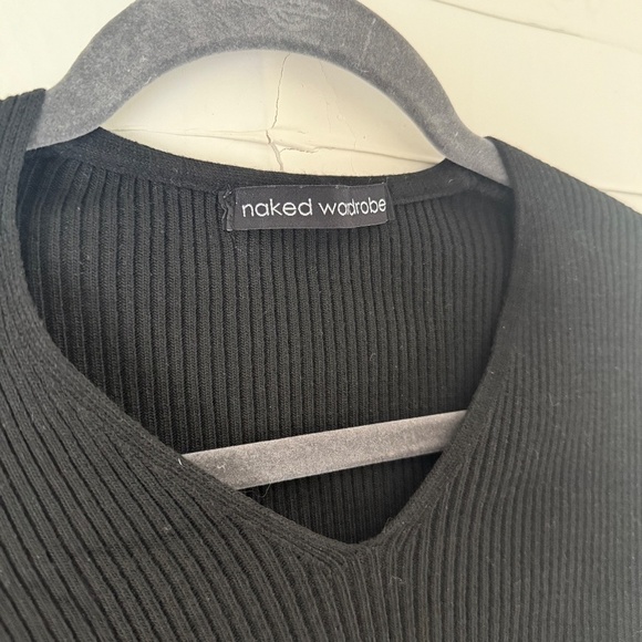 Naked Wardrobe Small | Black Ribbed Long Sleeve Crop Top - Picture 3 of 5